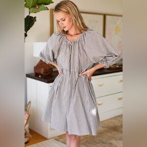 Emerson Fry Rakel Keyhole Short Cotton Dress Coffee Brown Gingham Size Large